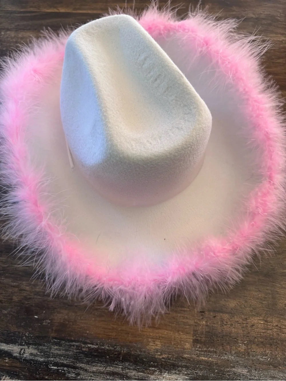 21st Birthday White Cowboy Hat with Pink Feather Trim
